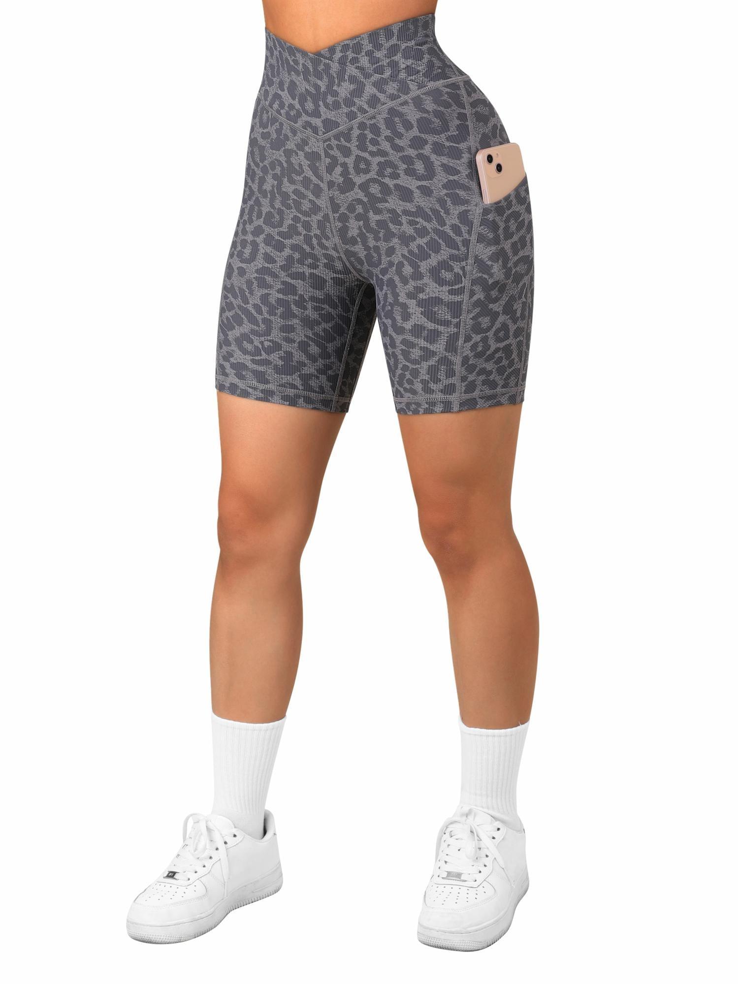 Crossover Sculpt Biker Shorts-Leopard Grey-Suuksess Women's Shorts for Running, Sports, Hiking - Lululemon Dupe, Gymshark Dupe, Fabletics Dupe