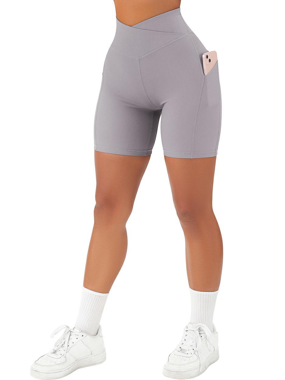 Crossover Sculpt Biker Shorts-Light Grey-Suuksess Women's Shorts for Running, Sports, Hiking - Lululemon Dupe, Gymshark Dupe, Fabletics Dupe