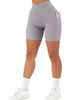 Crossover Sculpt Biker Shorts-Light Grey-Suuksess Women's Shorts for Running, Sports, Hiking - Lululemon Dupe, Gymshark Dupe, Fabletics Dupe