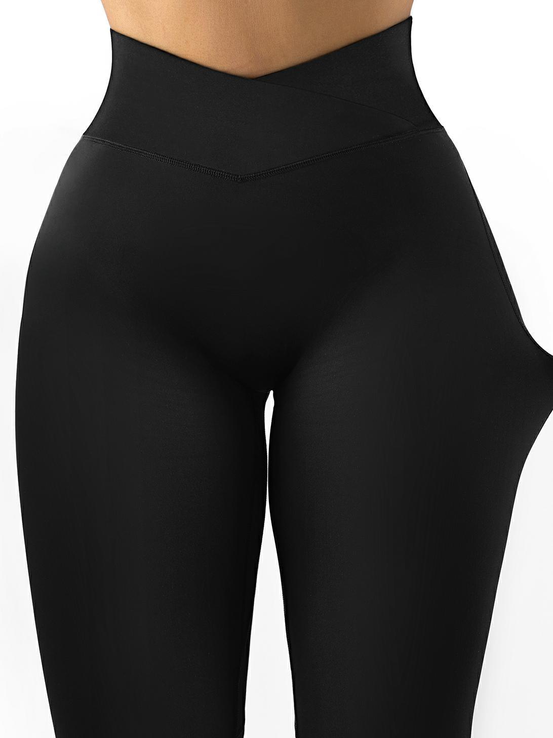 SUUKSESS Women Crossover Seamless Leggings Butt Lifting High Waisted  Workout Yoga Pants Medium Black