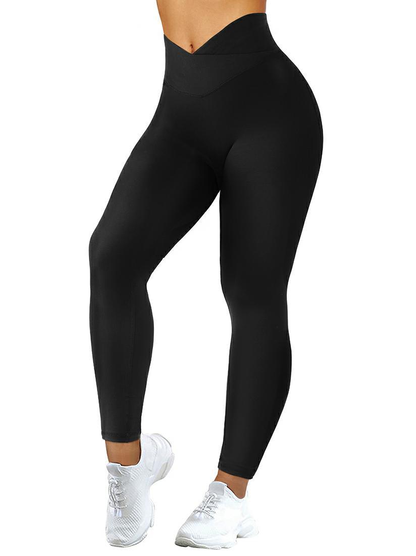 SUUKSESS Women Reflective High Waisted Running Leggings with Pockets Cross  V Waist Yoga Pants (Black, S) : : Fashion