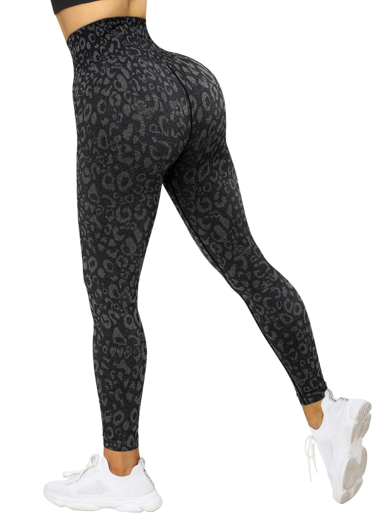 V Back Seamless Leggings-Black Leopard- Suuksess Amazon Leggings for Women - TikTok Leggings - XS, S, M, L, XL