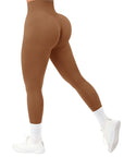 V Back Seamless Leggings-Brown- Suuksess Amazon Leggings for Women - TikTok Leggings - XS, S, M, L, XL