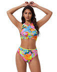 SUUKSESS Women High Waisted Bikini Sets High Neck Sporty Two Piece Swimsuits