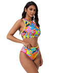 SUUKSESS Women High Waisted Bikini Sets High Neck Sporty Two Piece Swimsuits