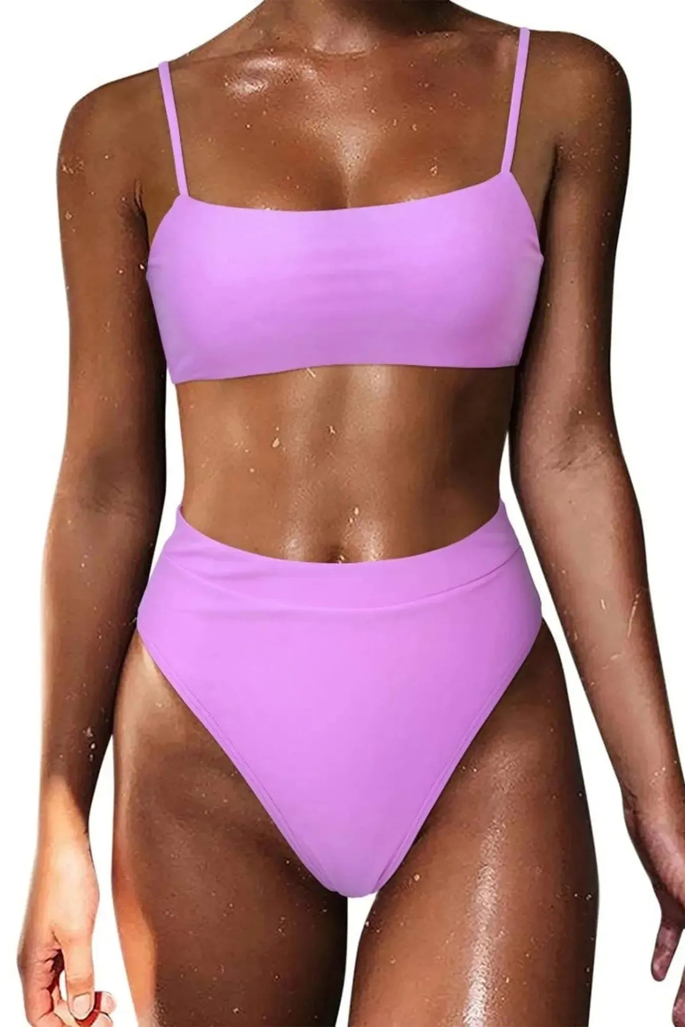 MOSHENGQI Women High Wasited Bikini Shoulder Strap 2 Piece High Cut String Swimsuits-Swimwear-SUUKSESS-Purple-S-SUUKSESS