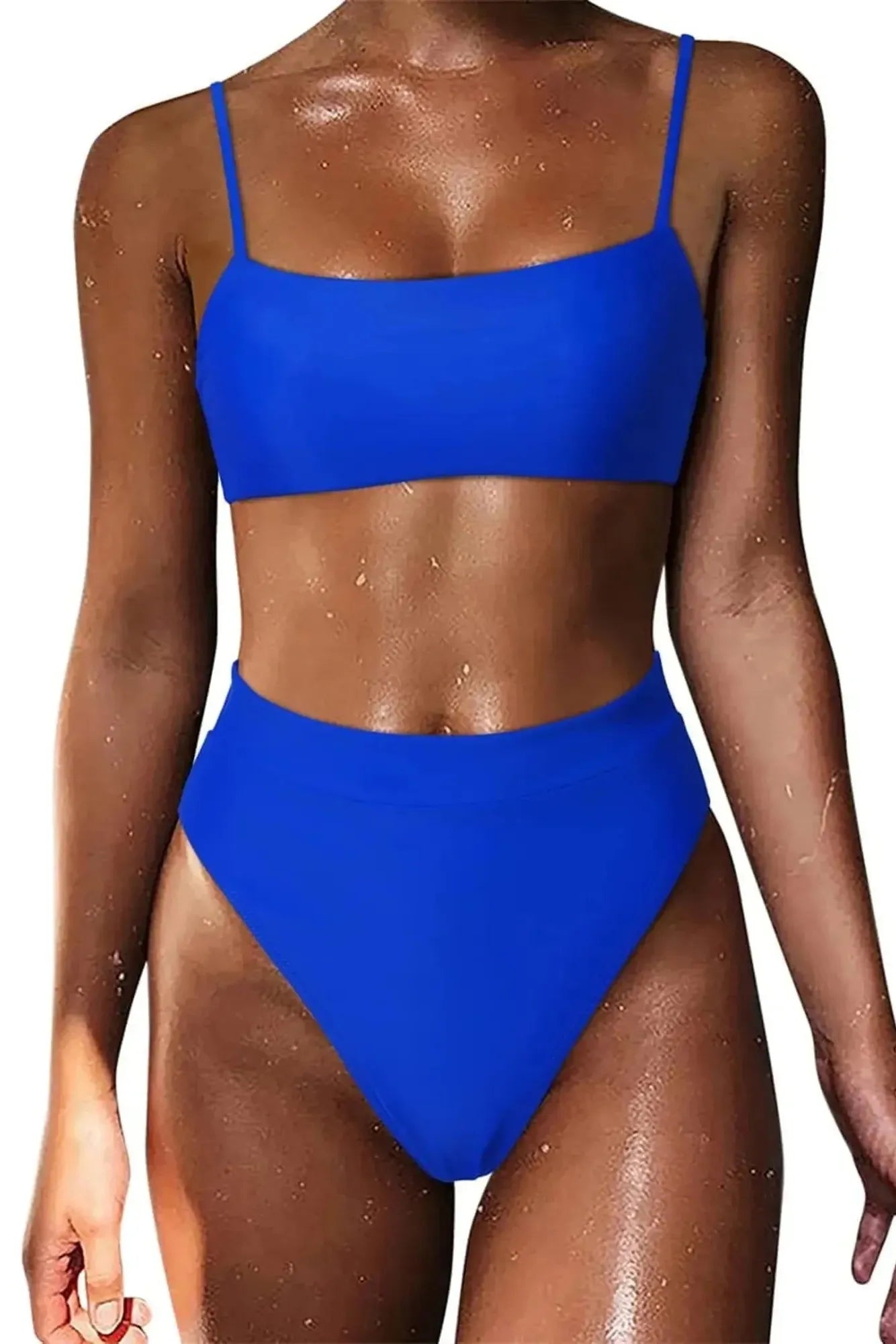 MOSHENGQI Women High Wasited Bikini Shoulder Strap 2 Piece High Cut String Swimsuits-Swimwear-SUUKSESS-Royal Blue-S-SUUKSESS