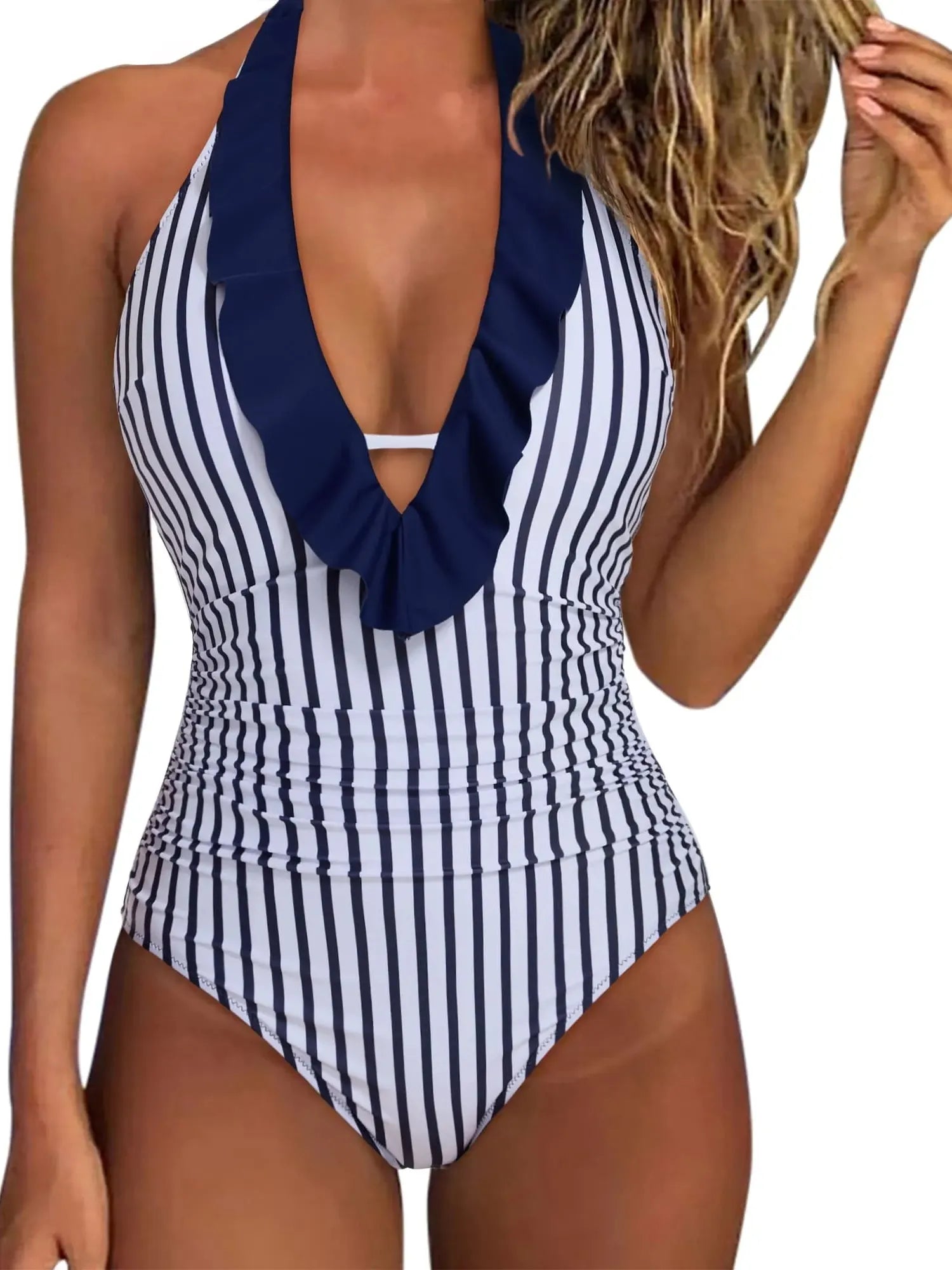Ruffle Tummy Sexy Halter One Piece Swimsuits-SUUKSESS-SUUKSESS