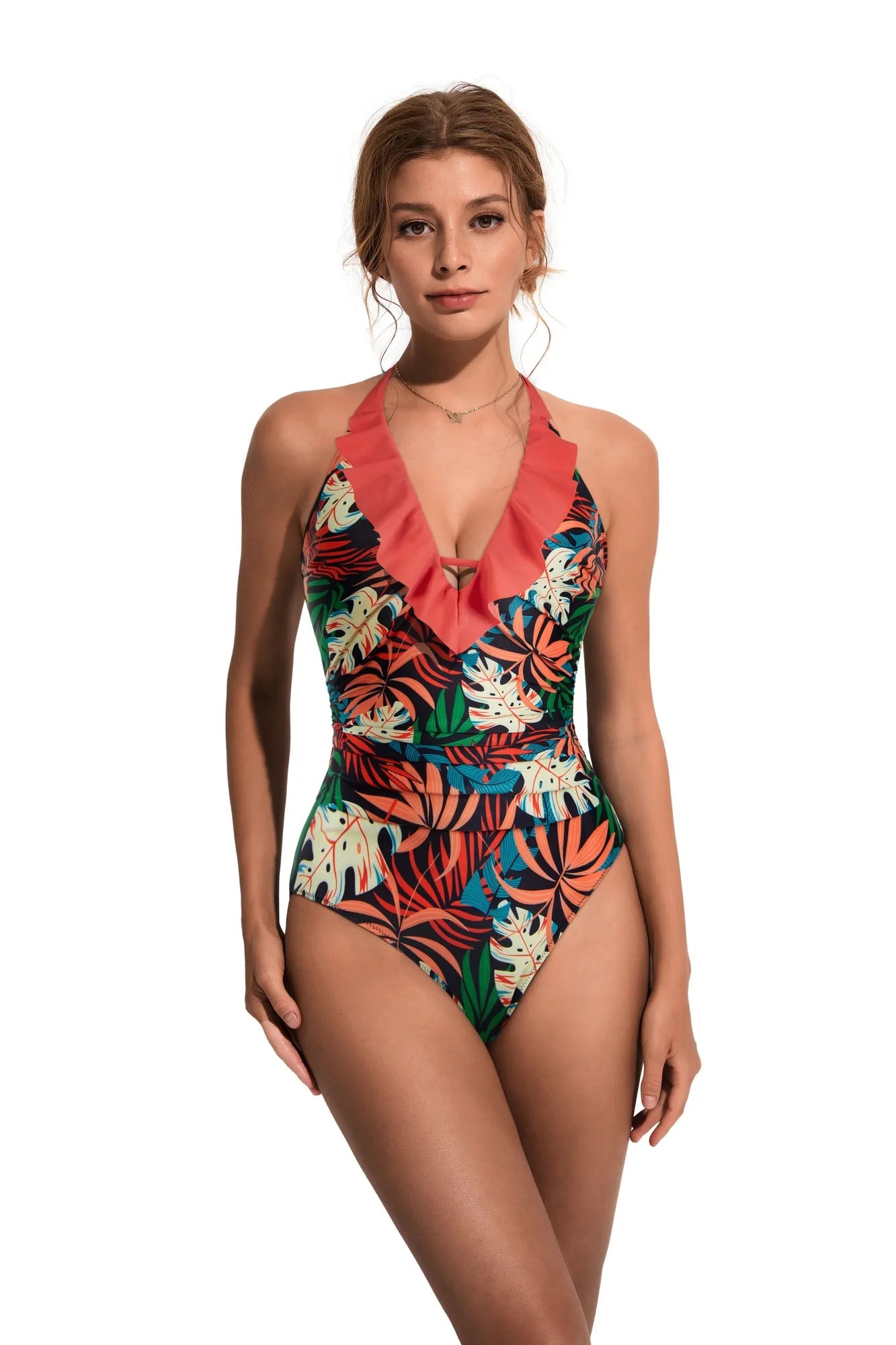 Ruffle Tummy Sexy Halter One Piece Swimsuits-SUUKSESS-SUUKSESS