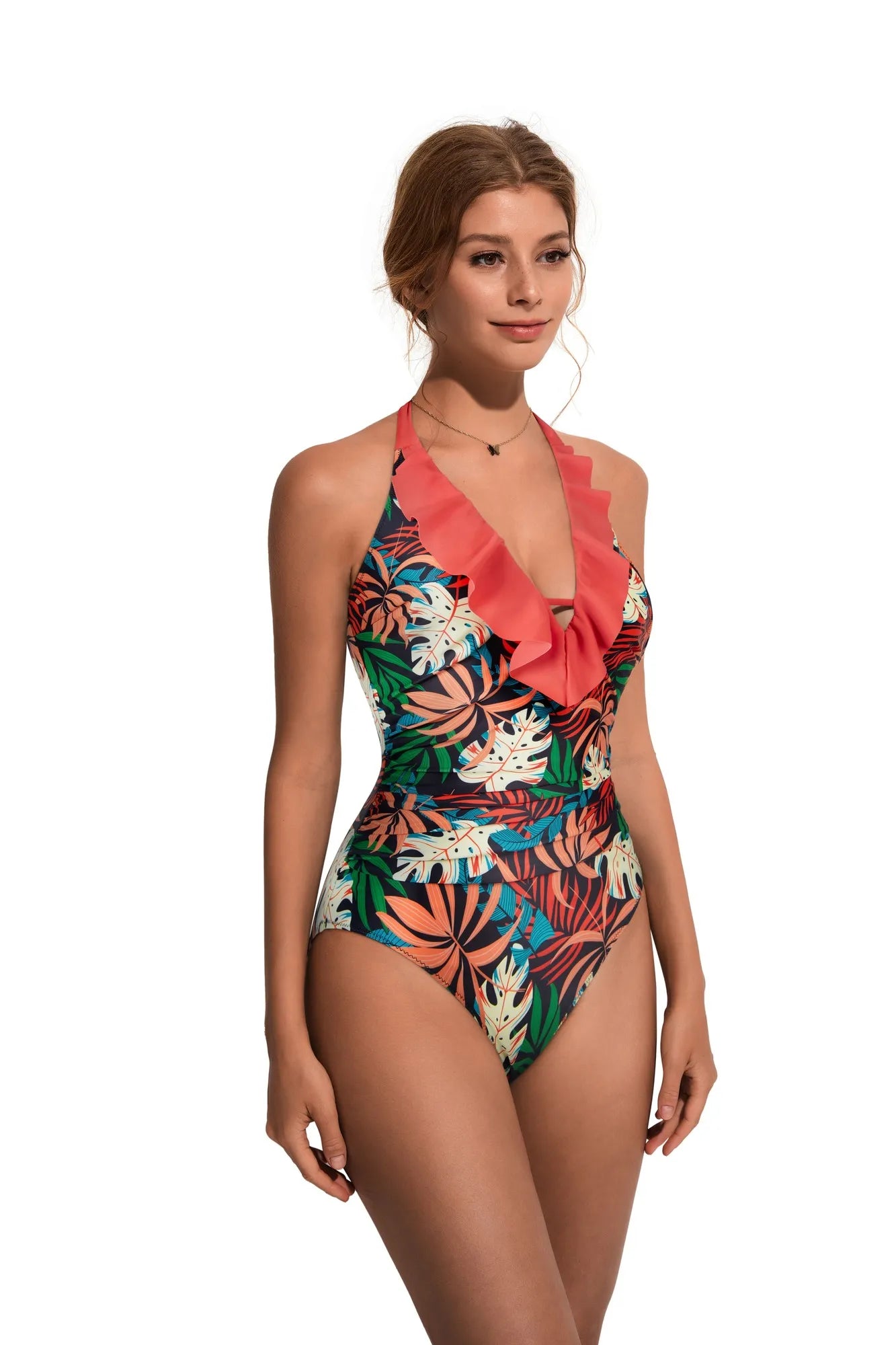 Ruffle Tummy Sexy Halter One Piece Swimsuits-SUUKSESS-SUUKSESS