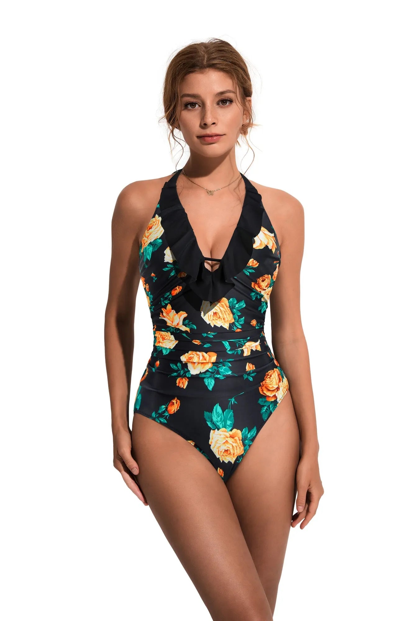 Ruffle Tummy Sexy Halter One Piece Swimsuits-SUUKSESS-SUUKSESS