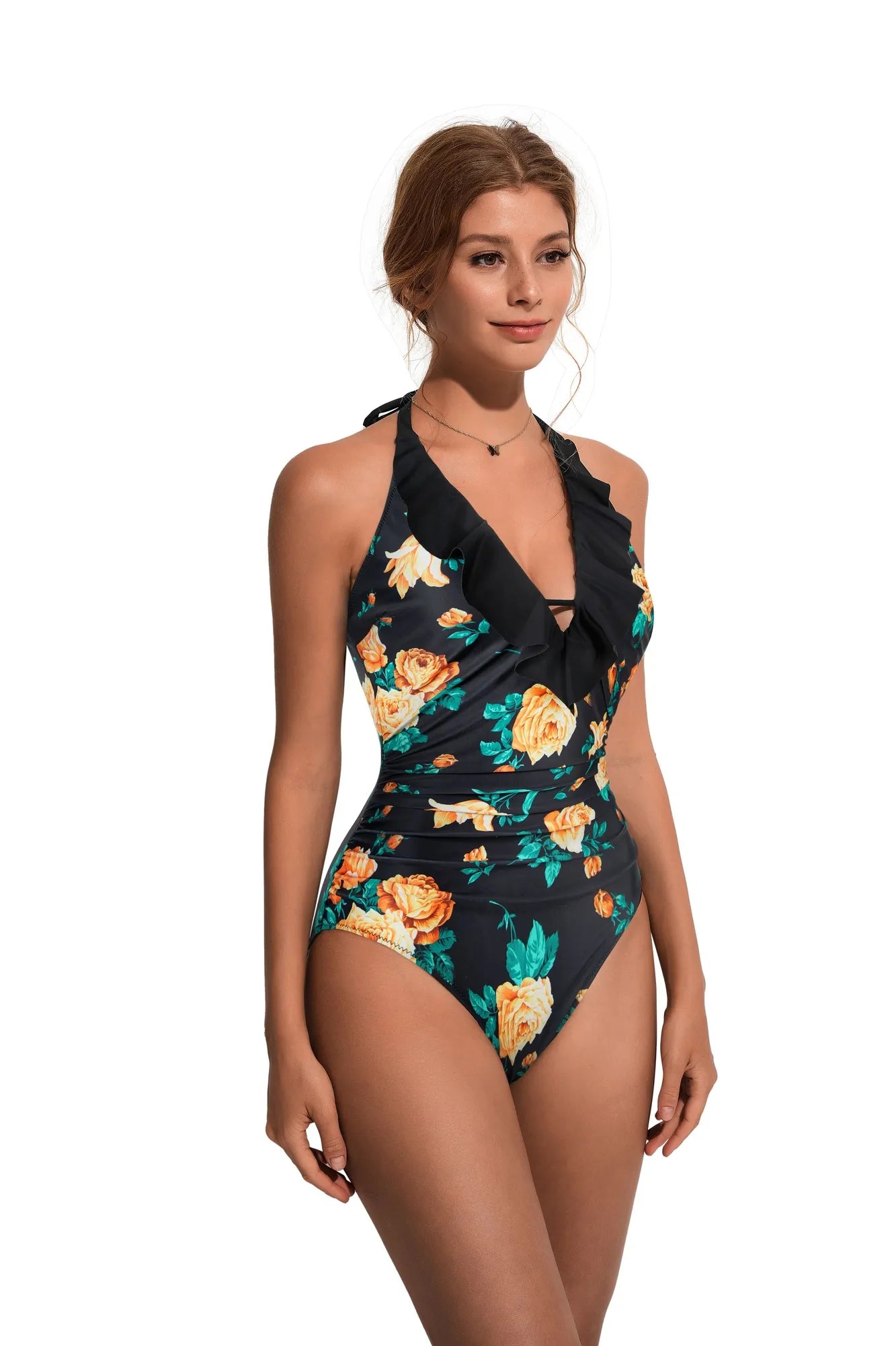 Ruffle Tummy Sexy Halter One Piece Swimsuits-SUUKSESS-SUUKSESS
