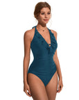 Ruffle Tummy Sexy Halter One Piece Swimsuits-SUUKSESS-SUUKSESS