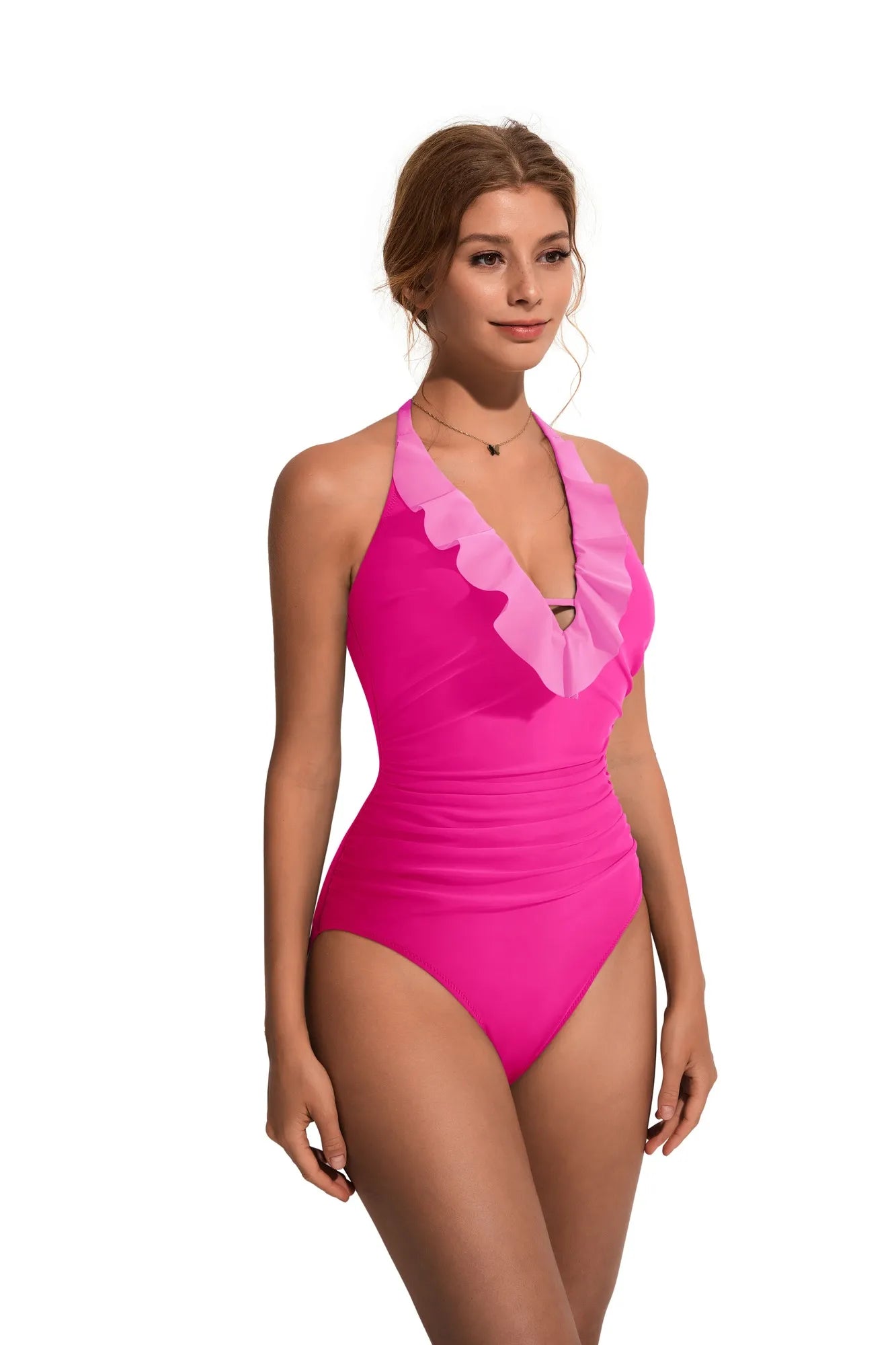 Ruffle Tummy Sexy Halter One Piece Swimsuits-SUUKSESS-SUUKSESS