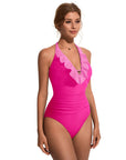 Ruffle Tummy Sexy Halter One Piece Swimsuits-SUUKSESS-SUUKSESS