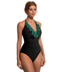Ruffle Tummy Sexy Halter One Piece Swimsuits-SUUKSESS-SUUKSESS