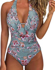 Ruffle Tummy Sexy Halter One Piece Swimsuits-SUUKSESS-SUUKSESS