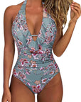 Ruffle Tummy Sexy Halter One Piece Swimsuits