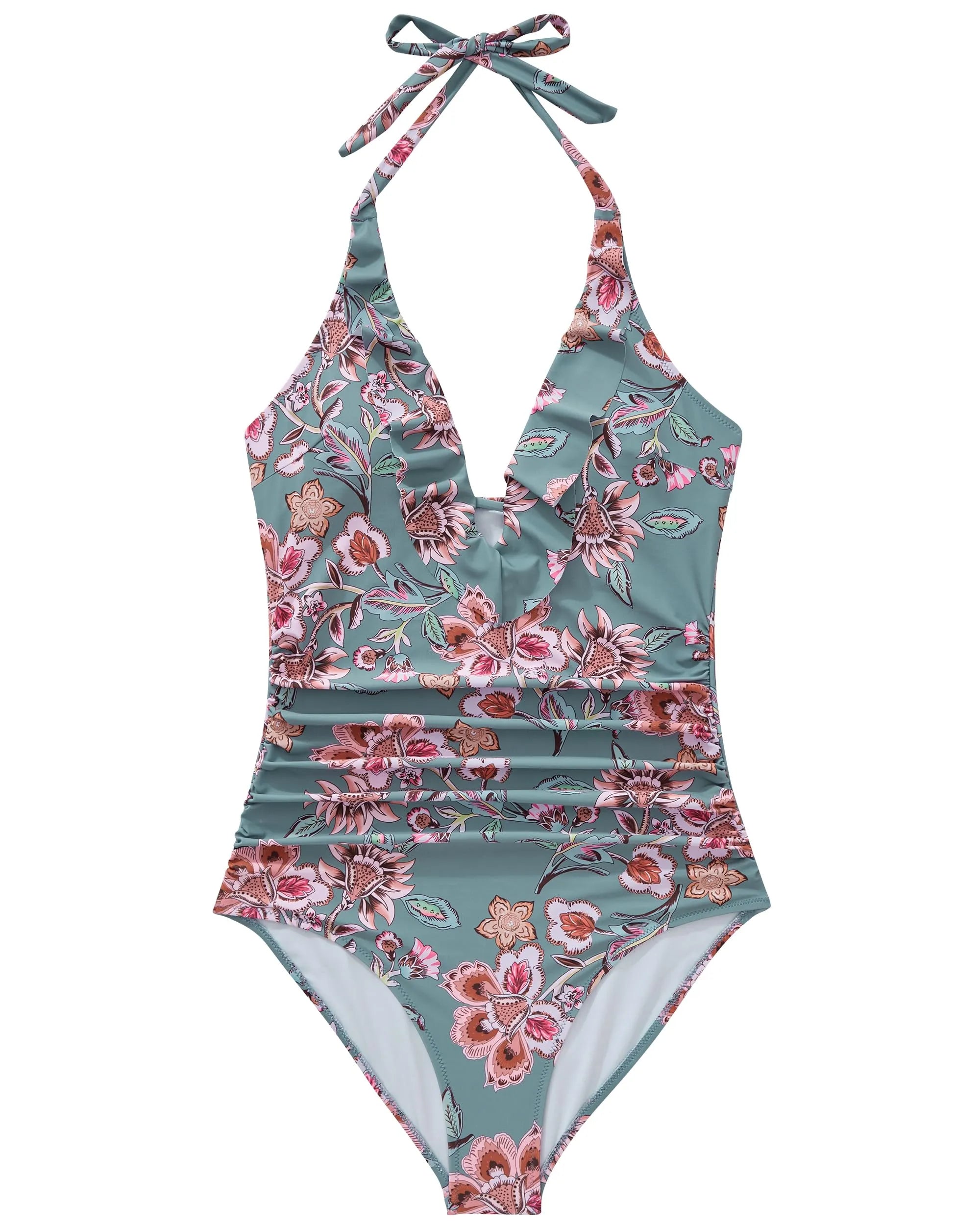 Ruffle Tummy Sexy Halter One Piece Swimsuits