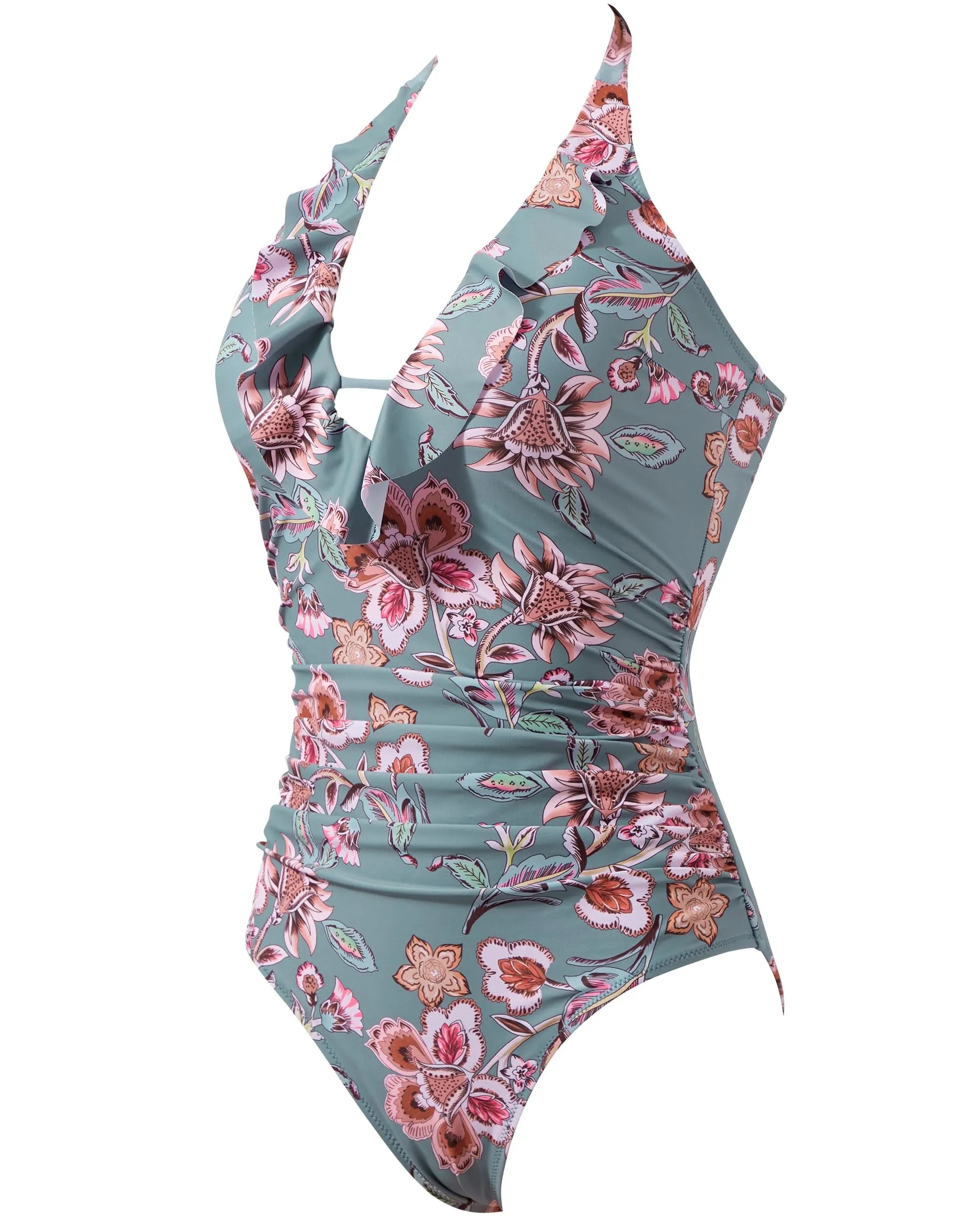Ruffle Tummy Sexy Halter One Piece Swimsuits