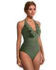 Ruffle Tummy Sexy Halter One Piece Swimsuits-SUUKSESS-SUUKSESS