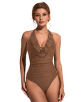 Ruffle Tummy Sexy Halter One Piece Swimsuits