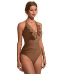 Ruffle Tummy Sexy Halter One Piece Swimsuits-SUUKSESS-SUUKSESS