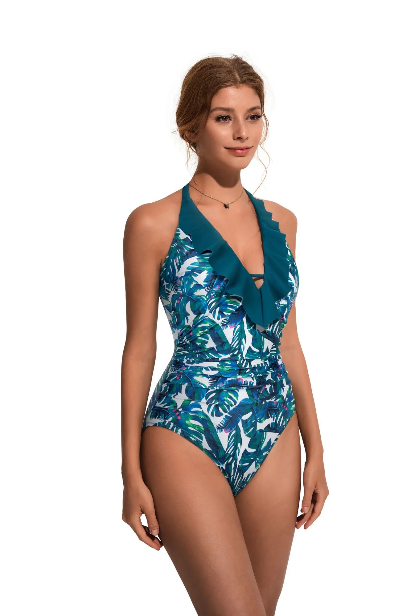 Ruffle Tummy Sexy Halter One Piece Swimsuits-SUUKSESS-SUUKSESS