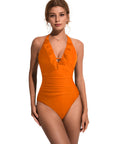Ruffle Tummy Sexy Halter One Piece Swimsuits-SUUKSESS-Orange-S-SUUKSESS