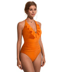 Ruffle Tummy Sexy Halter One Piece Swimsuits-SUUKSESS-SUUKSESS