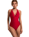 Ruffle Tummy Sexy Halter One Piece Swimsuits-SUUKSESS-Red-S-SUUKSESS