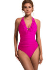 Ruffle Tummy Sexy Halter One Piece Swimsuits-SUUKSESS-Hot Pink-S-SUUKSESS