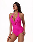 Ruffle Tummy Sexy Halter One Piece Swimsuits-SUUKSESS-SUUKSESS