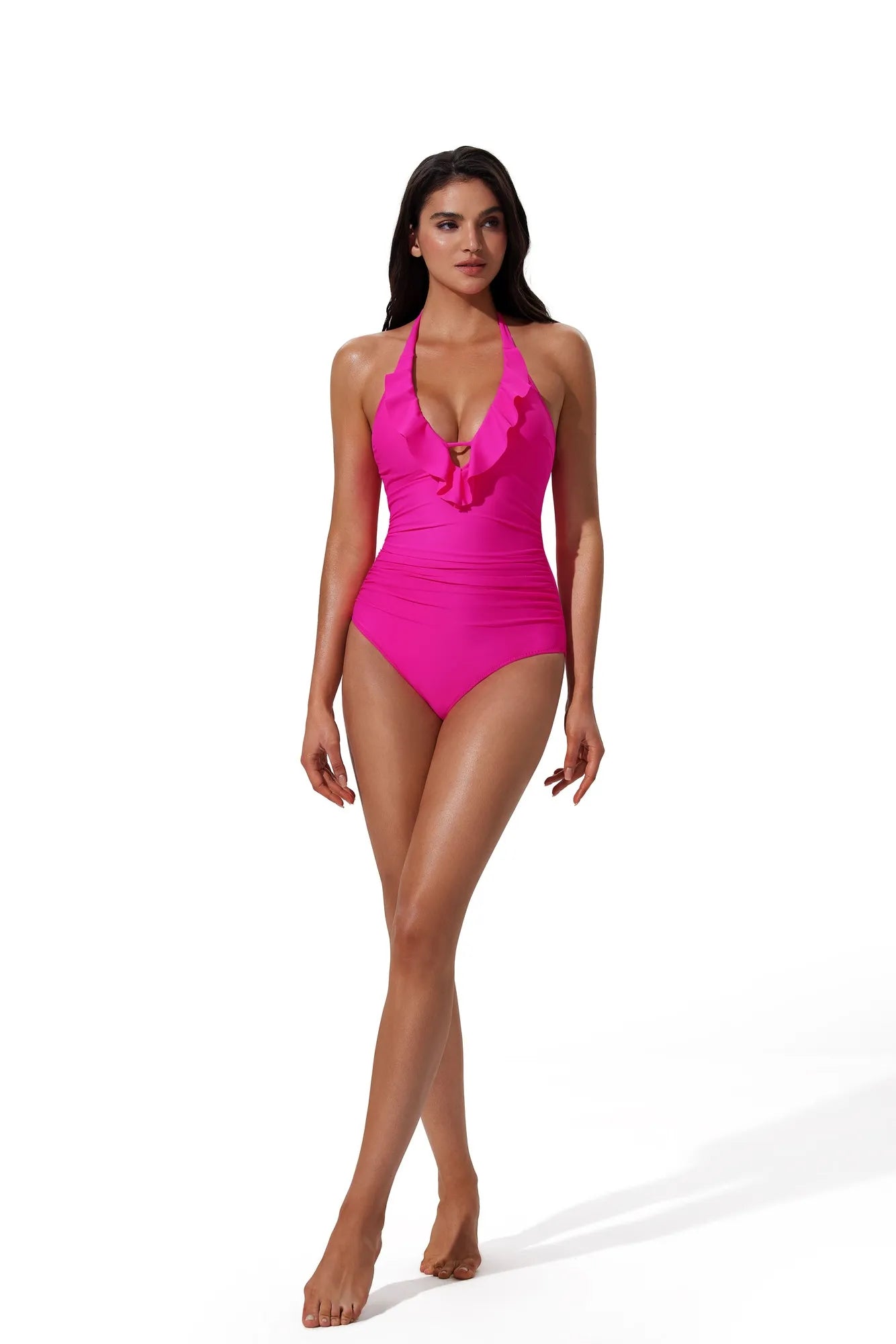 Ruffle Tummy Sexy Halter One Piece Swimsuits-SUUKSESS-SUUKSESS