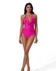 Ruffle Tummy Sexy Halter One Piece Swimsuits-SUUKSESS-SUUKSESS