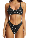 Reversible String Waisted Thong Bikini Set-SUUKSESS-White Black Polka Dots-S-SUUKSESS