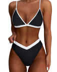 Triangle Bikini High-Waisted Swimsuit Sets-Swimwear-SUUKSESS-Black White-S-SUUKSESS