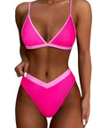 Triangle Bikini High-Waisted Swimsuit Sets-Swimwear-SUUKSESS-Pink Color Block-S-SUUKSESS