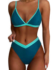 Triangle Bikini High-Waisted Swimsuit Sets-Swimwear-SUUKSESS-Green Blue-S-SUUKSESS