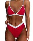 Triangle Bikini High-Waisted Swimsuit Sets-Swimwear-SUUKSESS-Red White-S-SUUKSESS