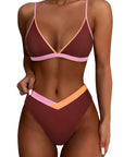 Triangle Bikini High-Waisted Swimsuit Sets-Swimwear-SUUKSESS-Brown Color Block-S-SUUKSESS