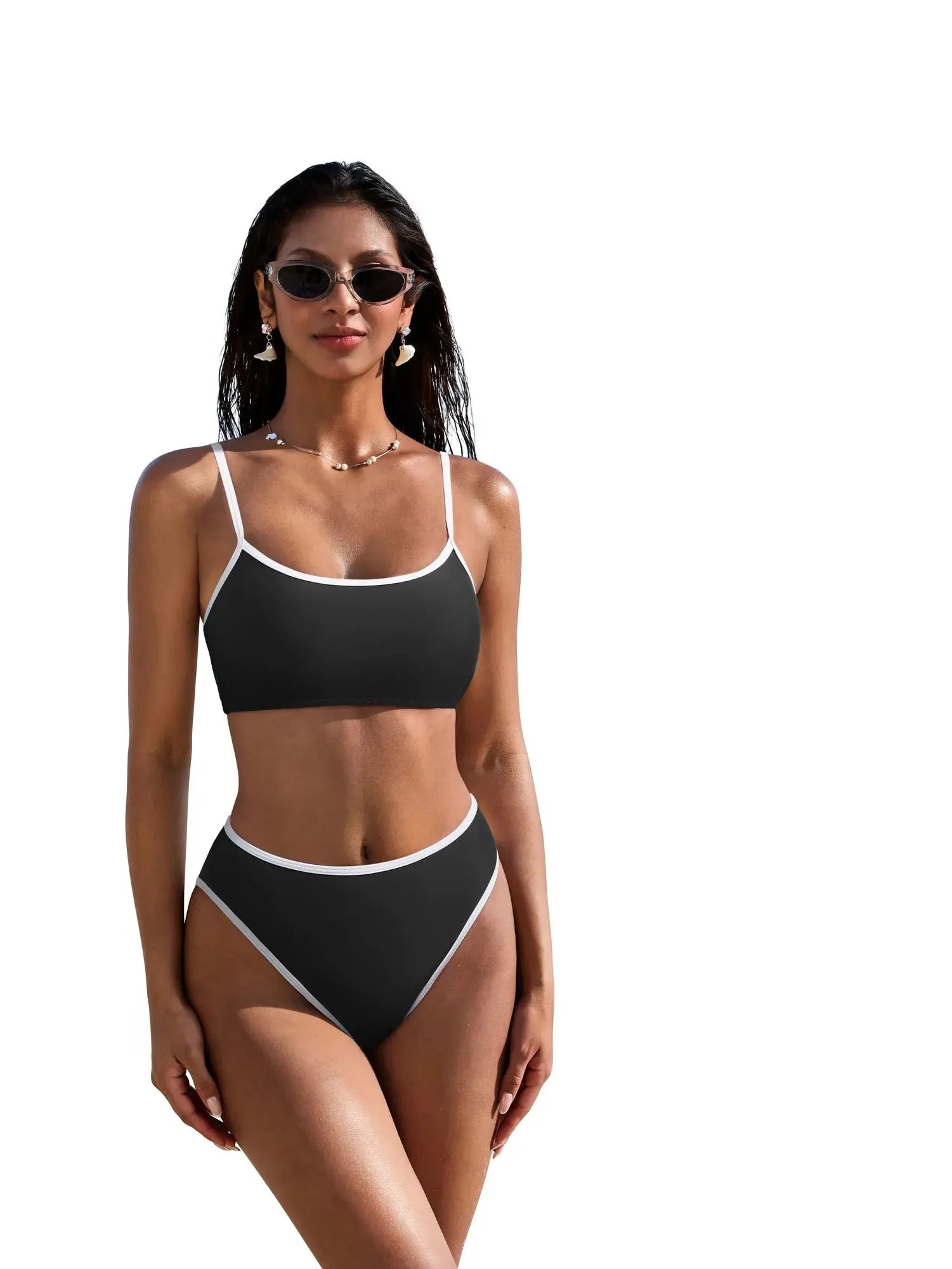 High Cut Bandeau 2 Piece Bikini Set-SUUKSESS-Black White-S-SUUKSESS