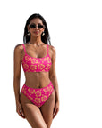 High Cut Bandeau 2 Piece Bikini Set-SUUKSESS-Pink Yellow Floral-S-SUUKSESS