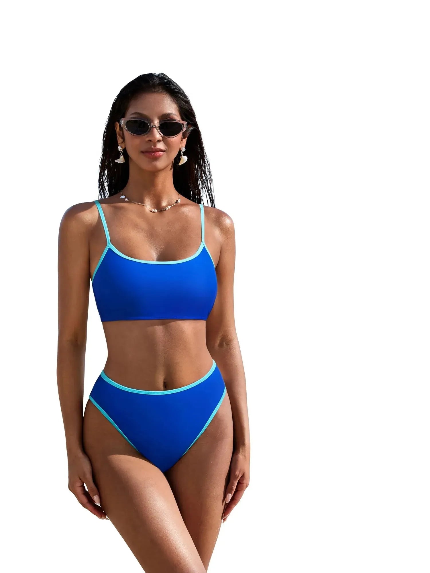 High Cut Bandeau 2 Piece Bikini Set-SUUKSESS-Blue Color Block-S-SUUKSESS
