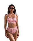 High Cut Bandeau 2 Piece Bikini Set-SUUKSESS-Red Floral Color Block-S-SUUKSESS