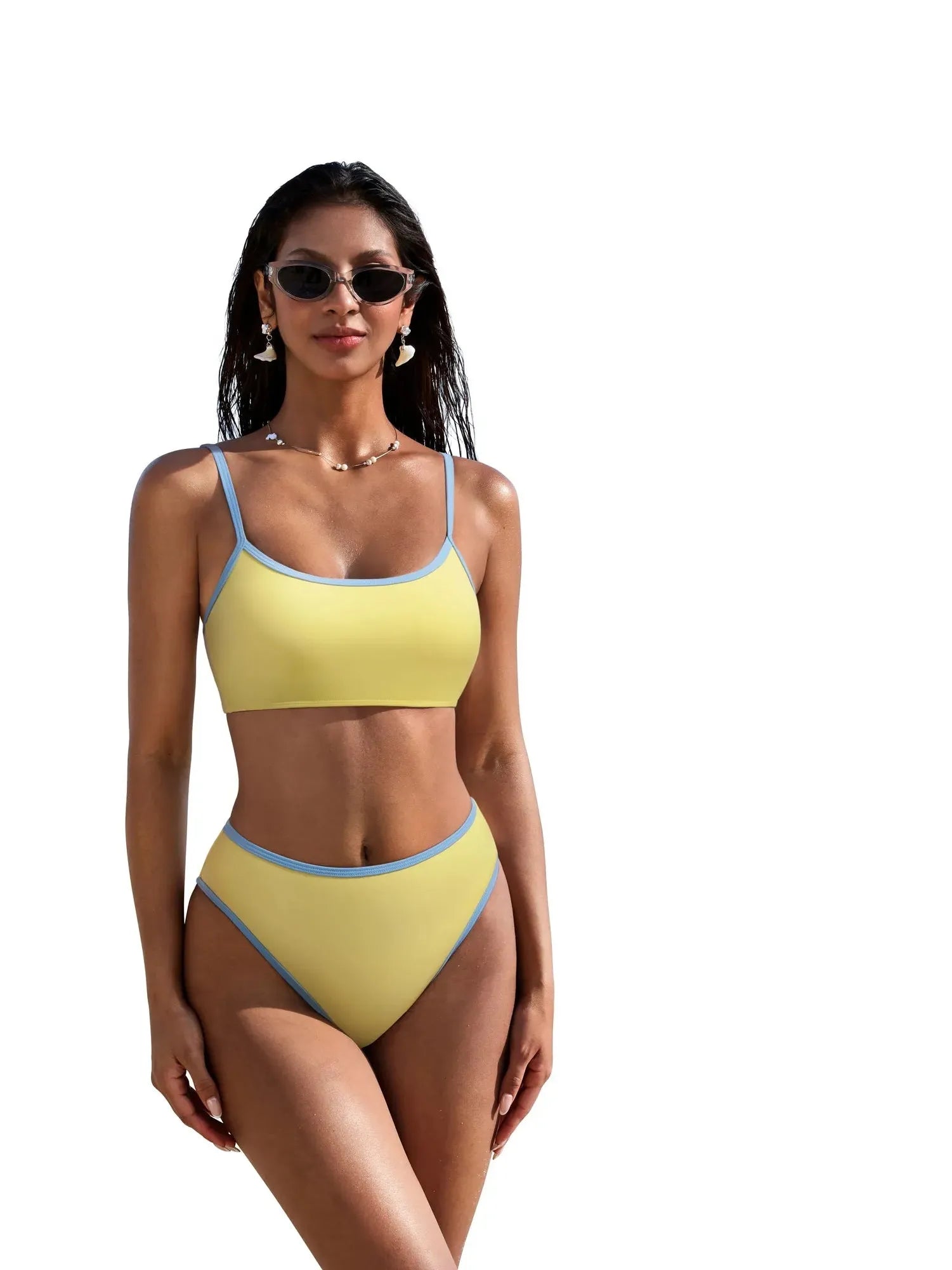 High Cut Bandeau 2 Piece Bikini Set-SUUKSESS-Yellow Sky Blue-S-SUUKSESS