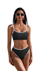 High Cut Bandeau 2 Piece Bikini Set-SUUKSESS-Black White-S-SUUKSESS
