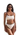 High Cut Bandeau 2 Piece Bikini Set-SUUKSESS-Beige Black-S-SUUKSESS