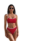 High Cut Bandeau 2 Piece Bikini Set-SUUKSESS-Red White-S-SUUKSESS