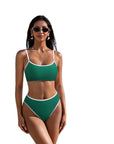 High Cut Bandeau 2 Piece Bikini Set-SUUKSESS-Green White-S-SUUKSESS
